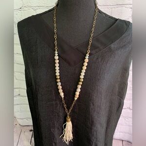 King Cobra Jasper Stone and Czech Crystal Beaded Tassel Necklace